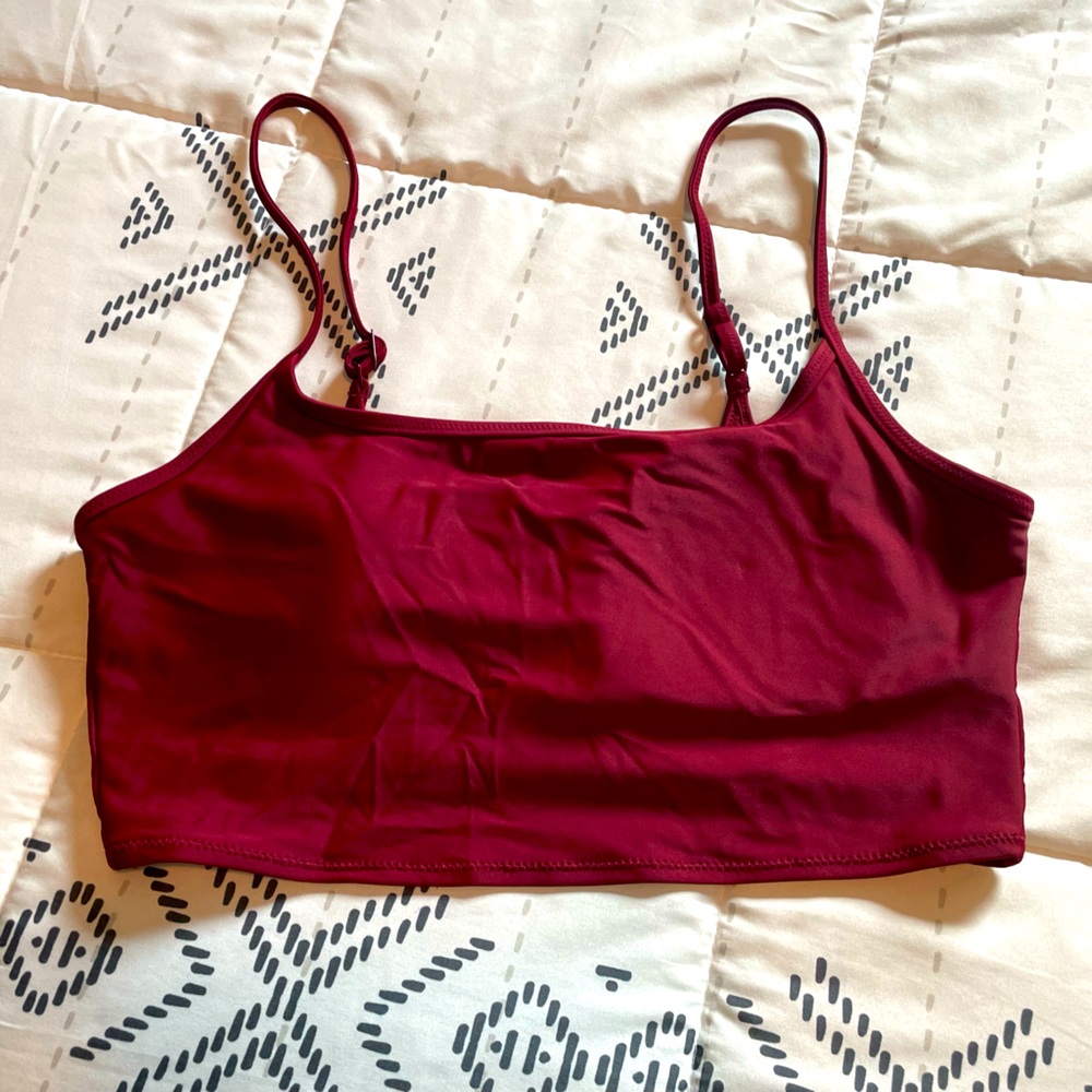 Aerie Scoop Neck Bikini Top, Maroon, Size L